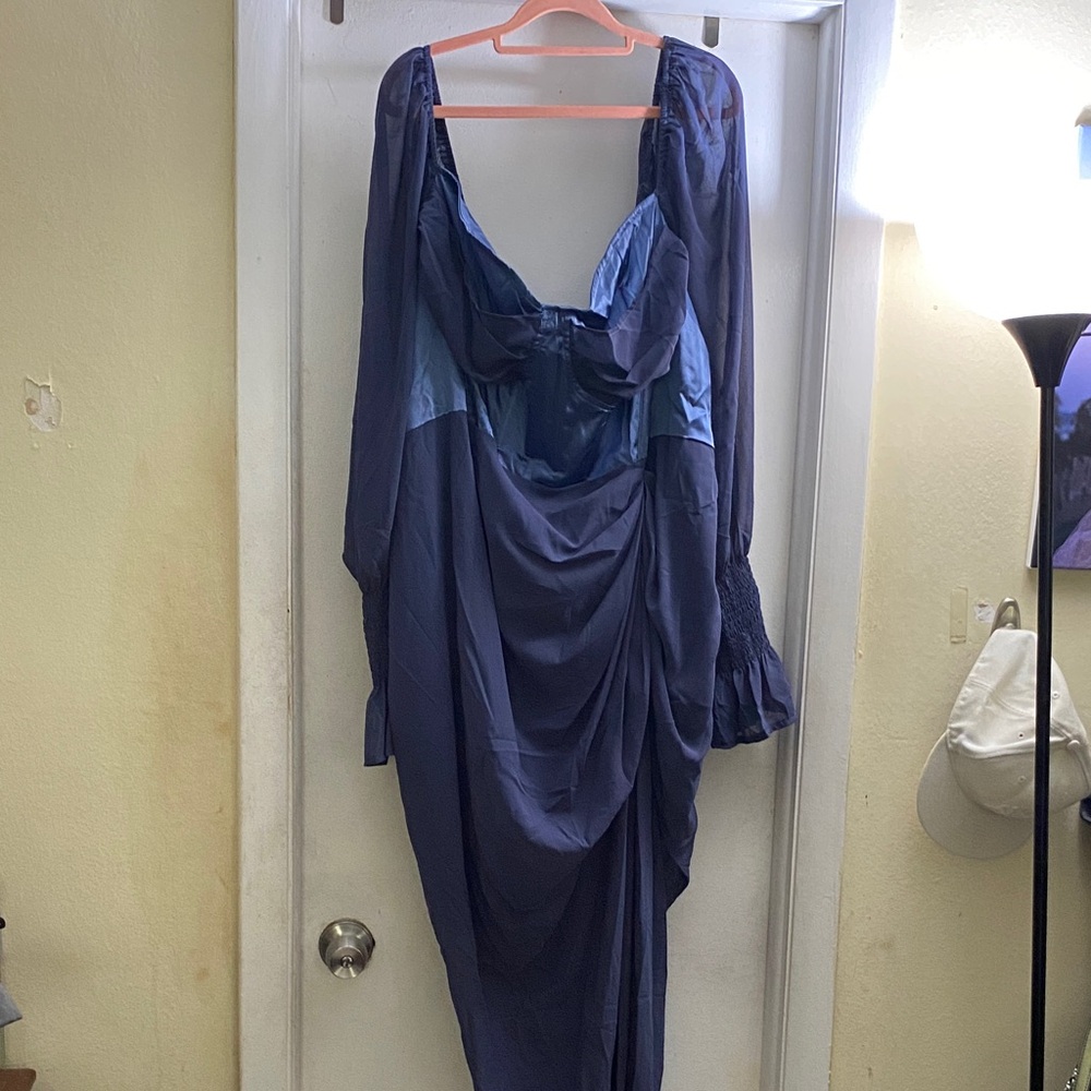 PrettyLittleThing Navy Draped Gown